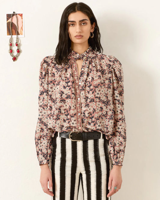 Alix of Bohemia Annabel Sepia Floral Shirt Nude