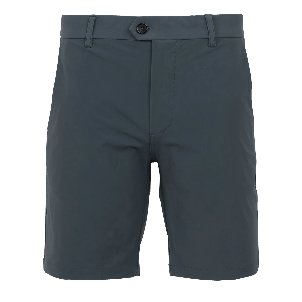 Greyson men's golf shorts in dark grey with button closure and belt loops, 8-inch inseam length.