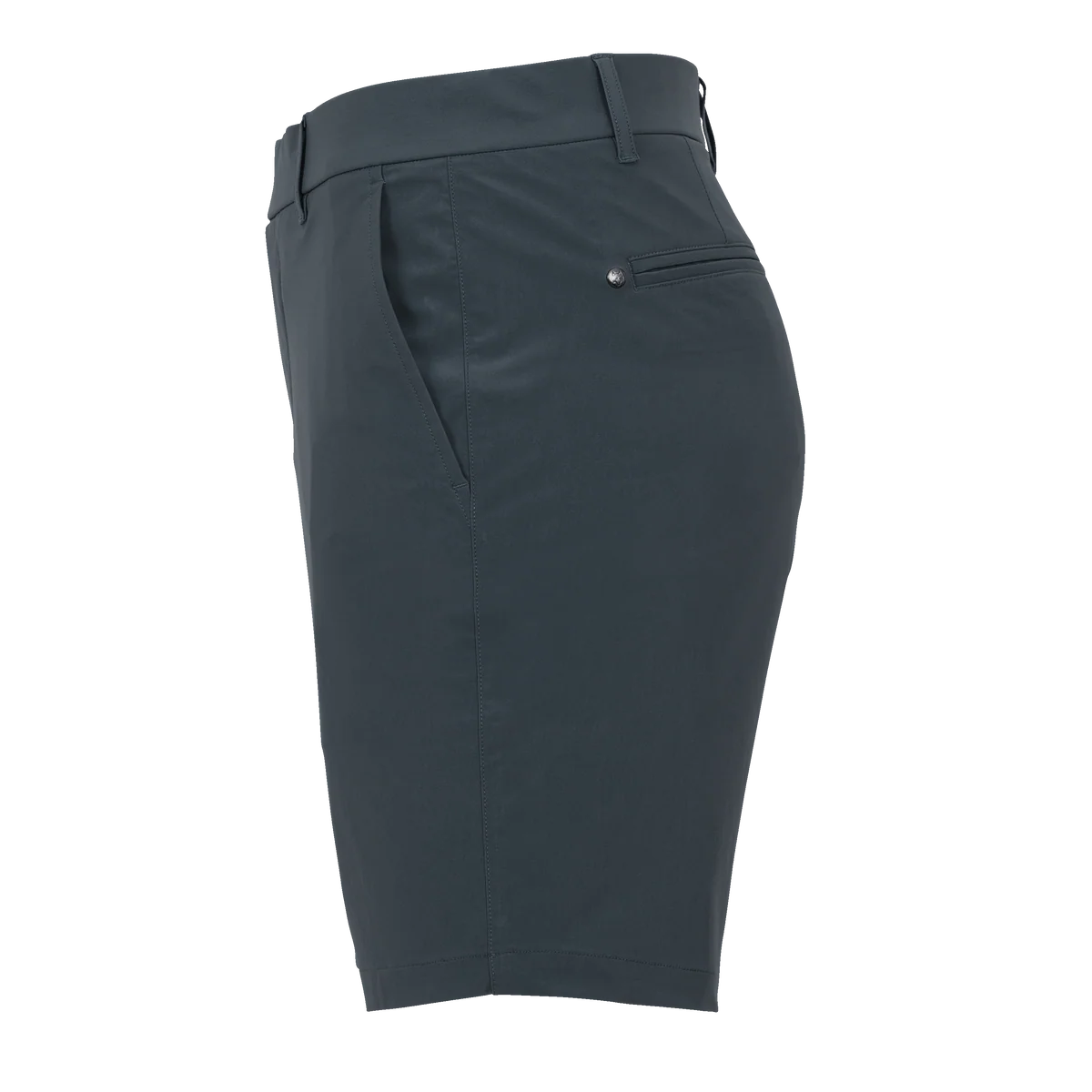 Greyson men's 8-inch Montauk golf shorts in dark gray with belt loops and back pocket detail.