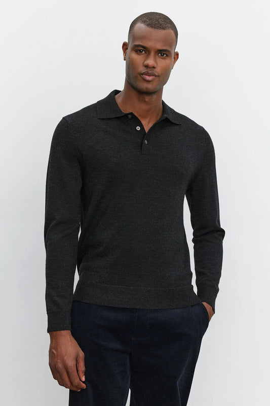 Velvet Arthur Merino LS Polo Charcoal