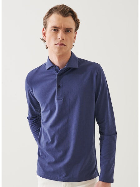 Patrick Assaraf LS Iconic Pima Stretch Polo Blueberry