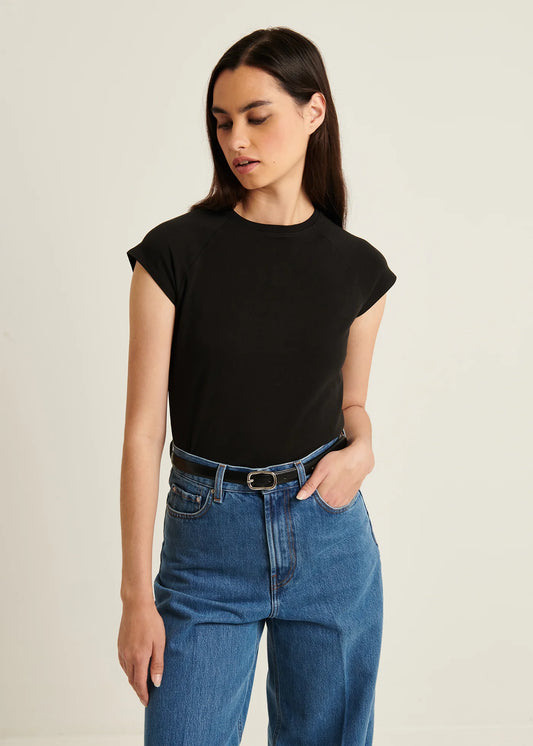 Patrick Assaraf Iconic Raglan Baby Tee Black