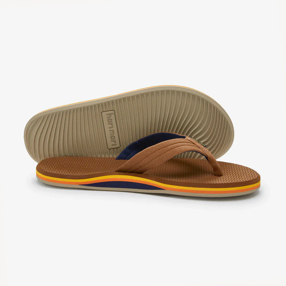Hari Mari Dunes flip-flop sandals in brown with textured footbed and striped midsole, showing sole detail