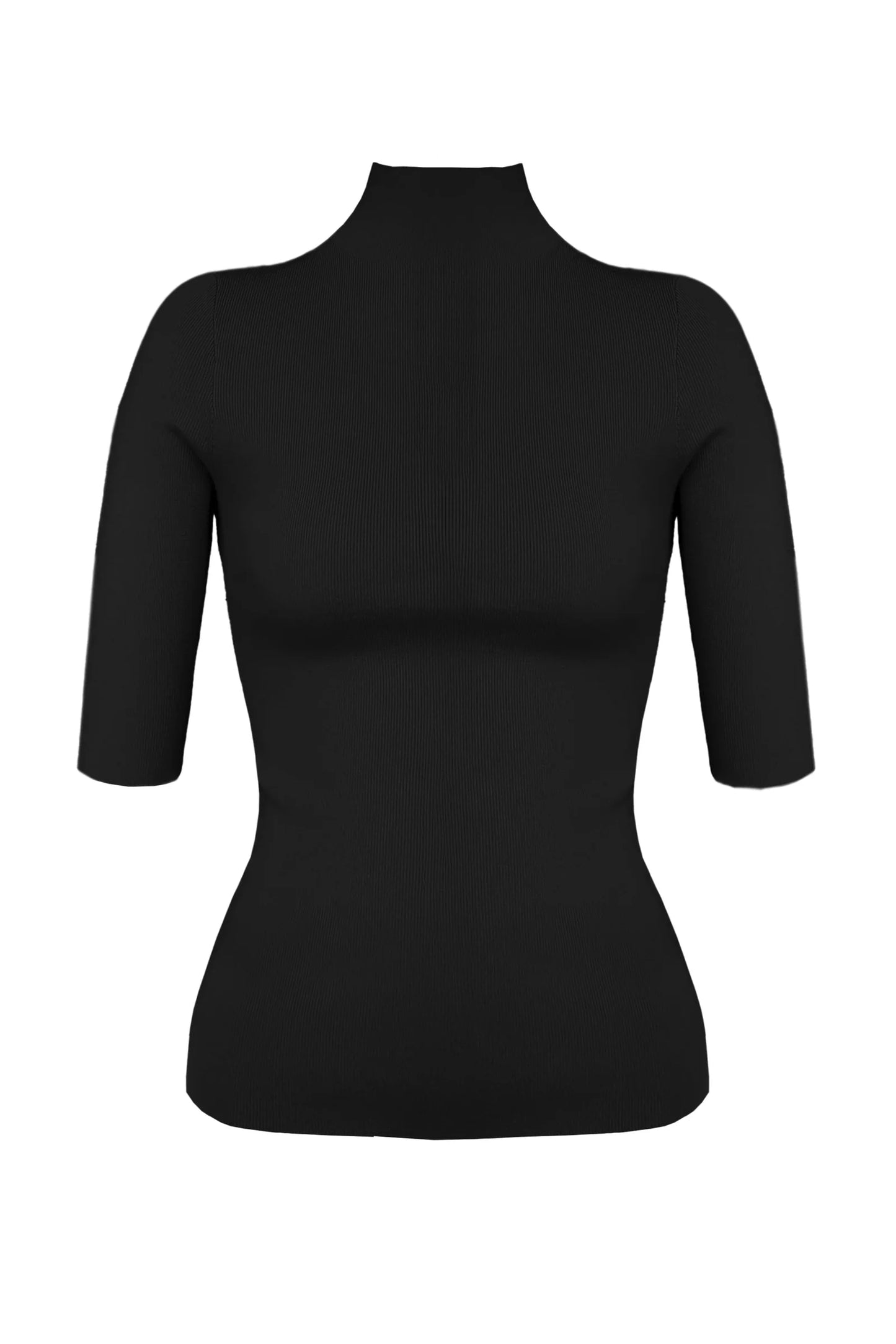 Black ribbed turtleneck sweater with three-quarter sleeves and fitted silhouette from Le Superbe Beatnick