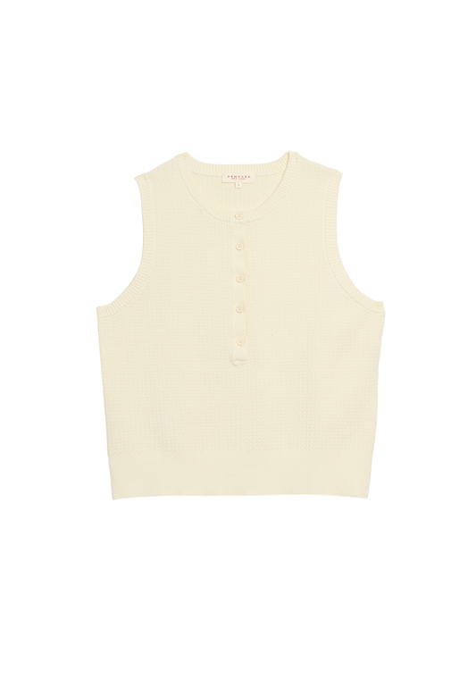 Demylee Bianca Cotton Cashmere sleeveless vest in off white with button placket