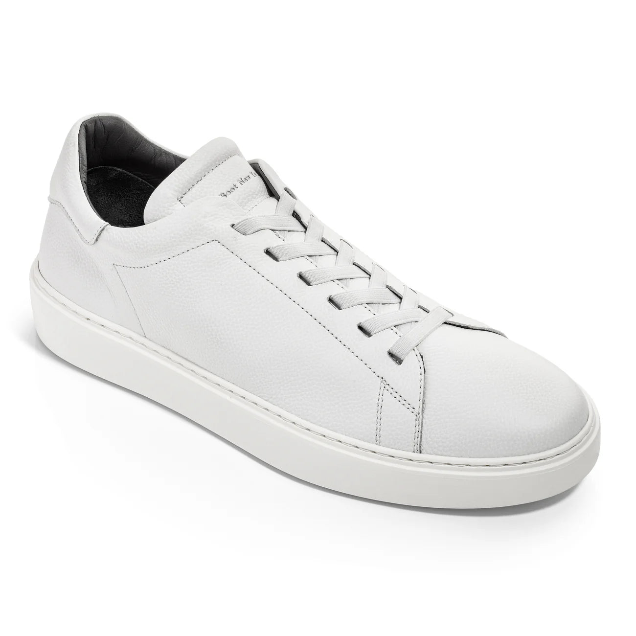 To Boot James white leather low-top sneaker with lace-up closure and minimalist design.