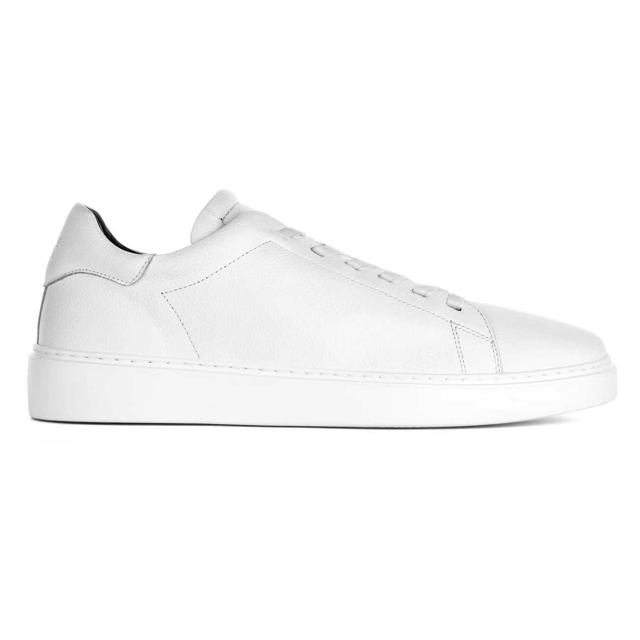 White leather low-top sneaker with lace-up closure and clean minimalist design by To Boot James