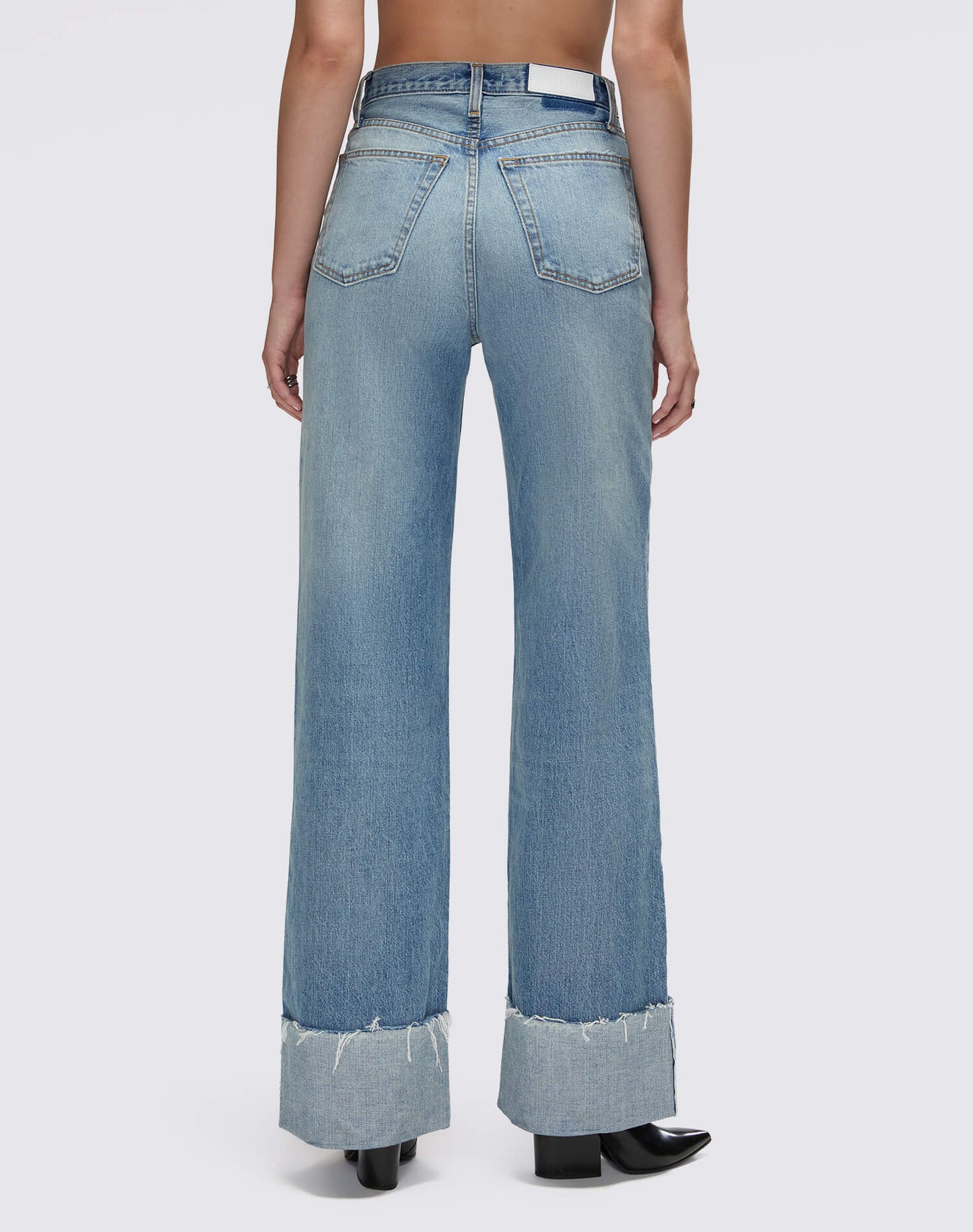Re/Done High Rise Wide Leg Cuff Vintage Biker Blue