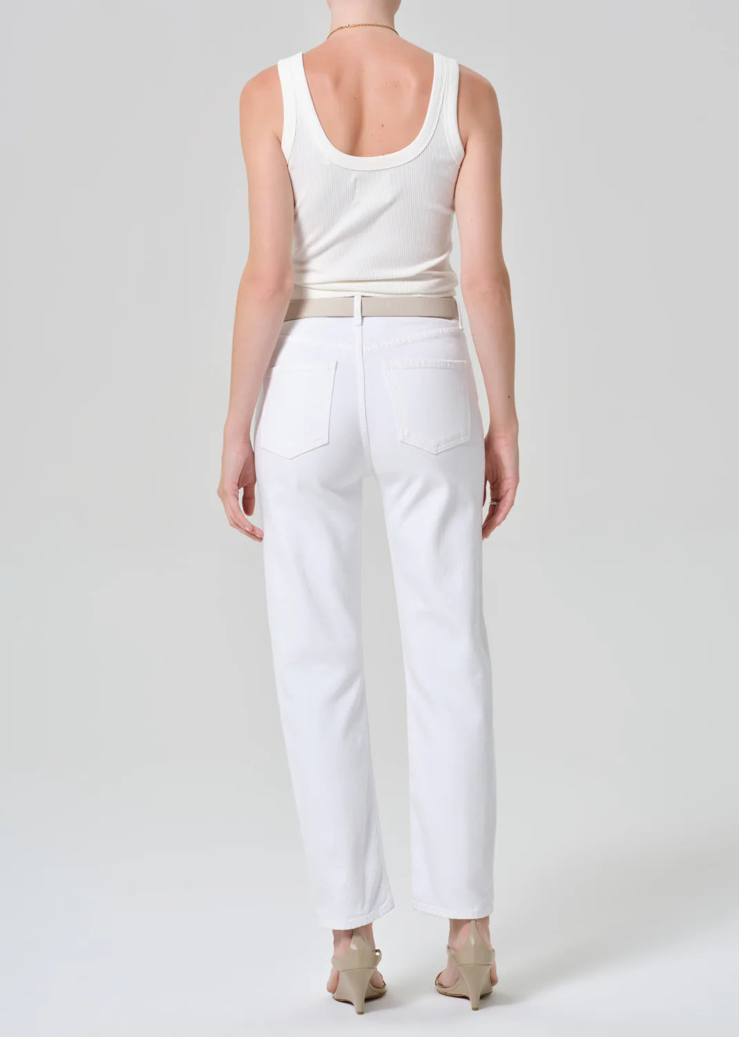 Citizens of Humanity Blaine jeans in white denim shown from behind with relaxed straight leg fit and back pockets.