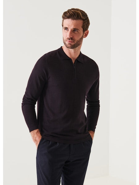 Patrick Assaraf 14GG XFine Merino 1/4 Zip Polo Bordeaux