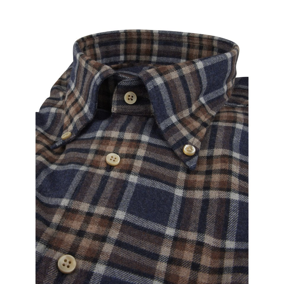 Stenstroms Fitted Navy/Brown/Grey Plaid Shirt