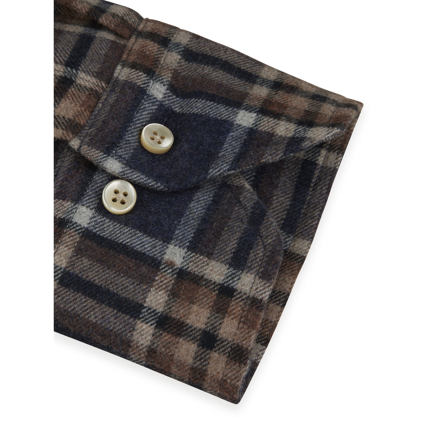 Stenstroms Fitted Navy/Brown/Grey Plaid Shirt