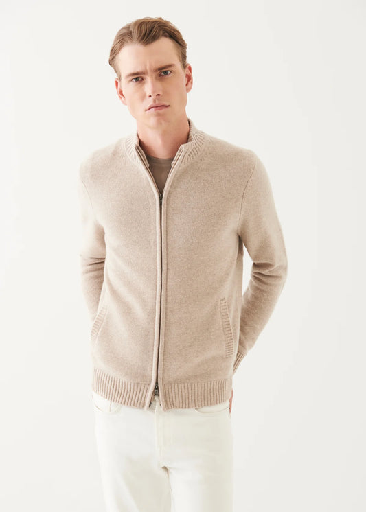 Patrick Assaraf Wool/Cash LS Zip Mock Cashew