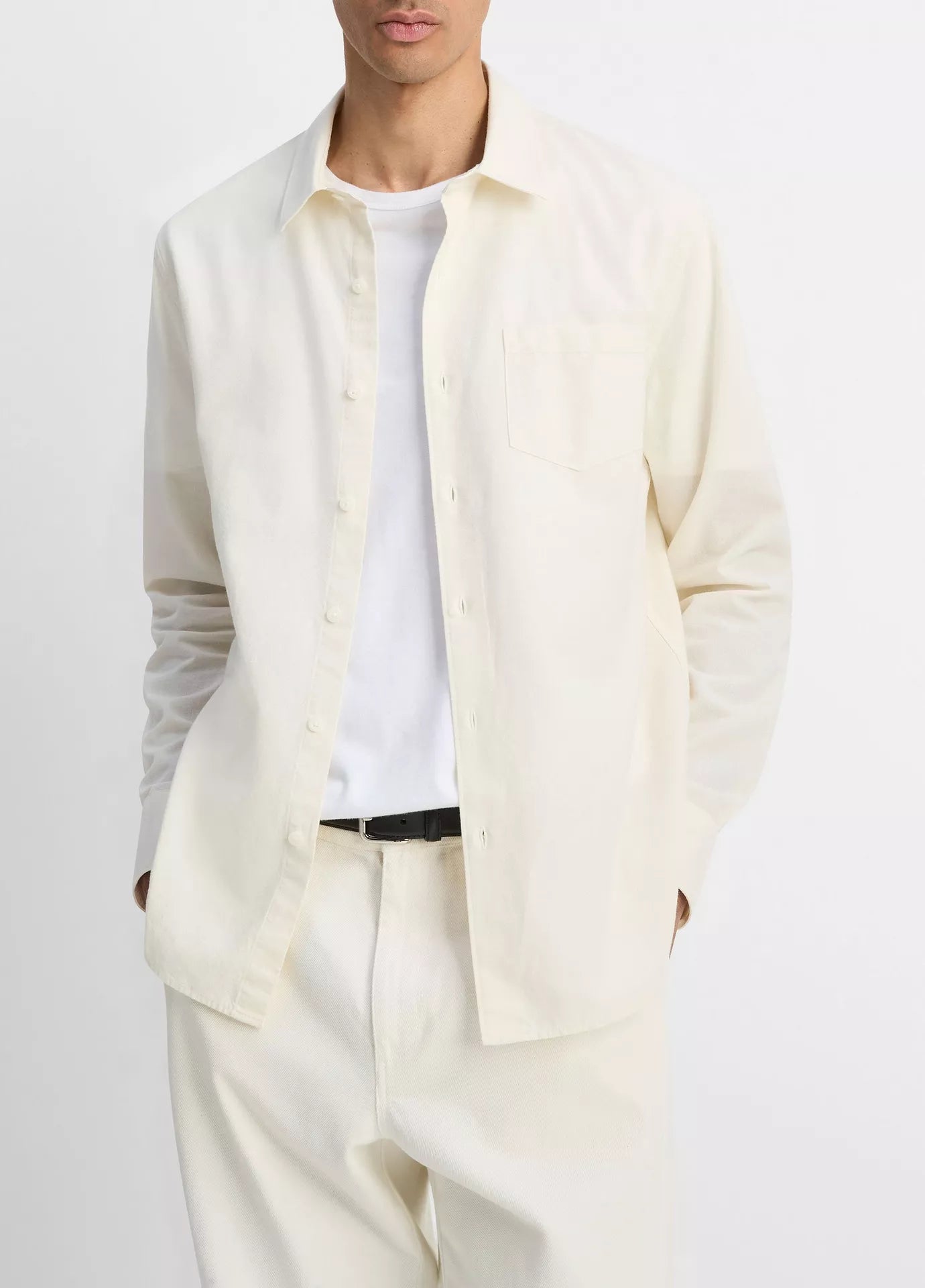 Vince Chambray LS Open Collar Shirt Off White