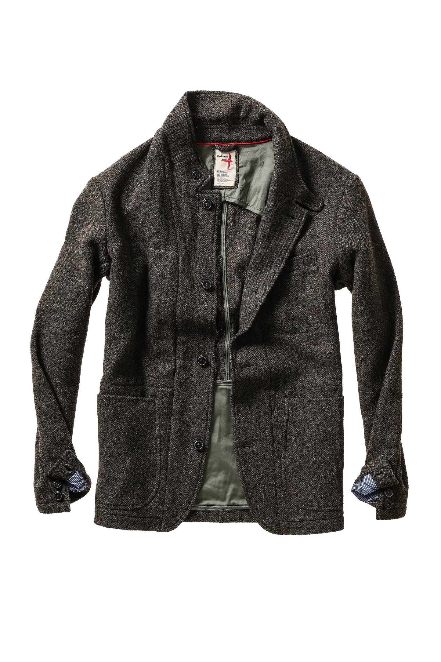 Relwen Heritage Trap Blazer Charcoal Olive Herringbone