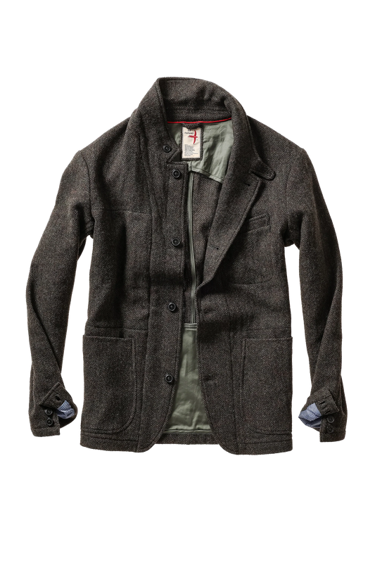 Relwen Heritage Trap Blazer Charcoal Olive Herringbone