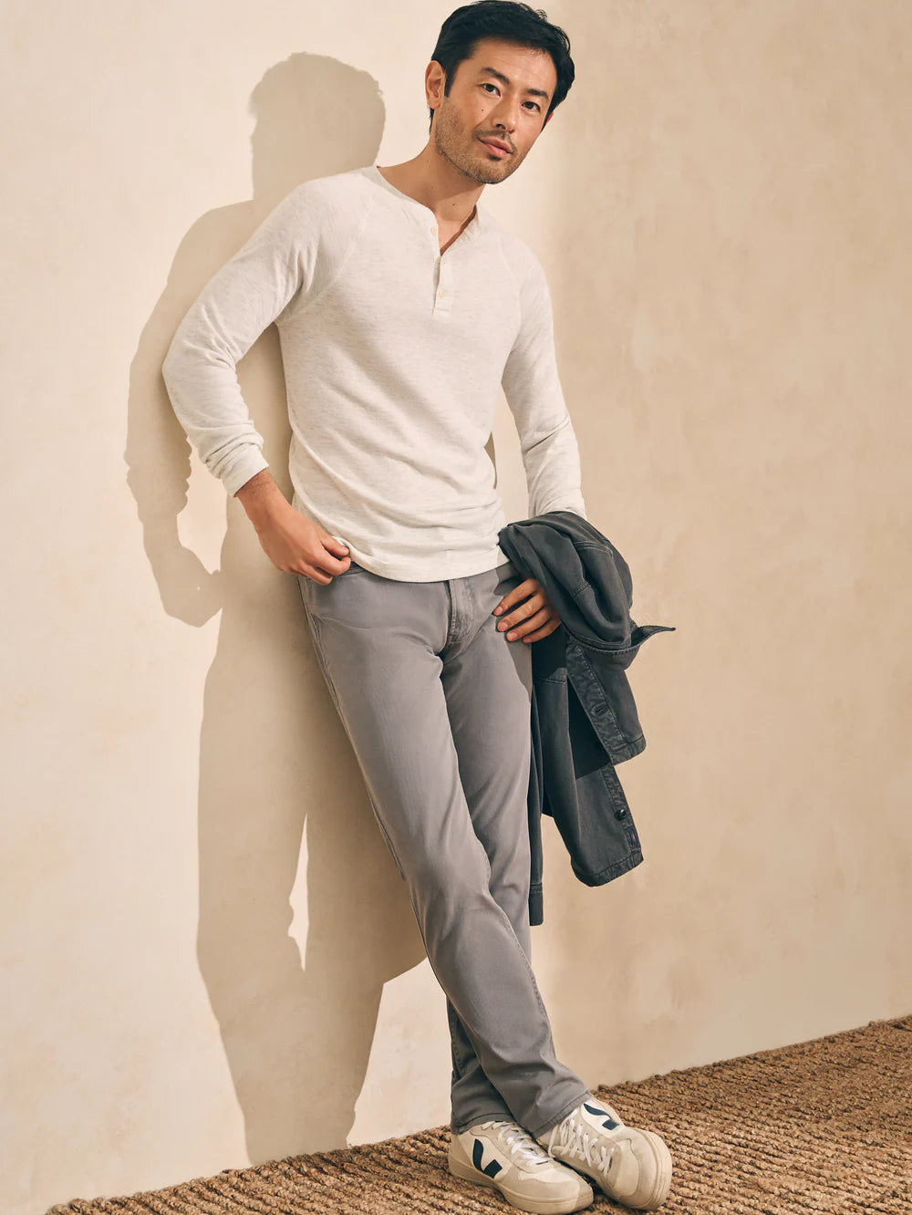 Faherty LS Cloud Henley Ivory Heather