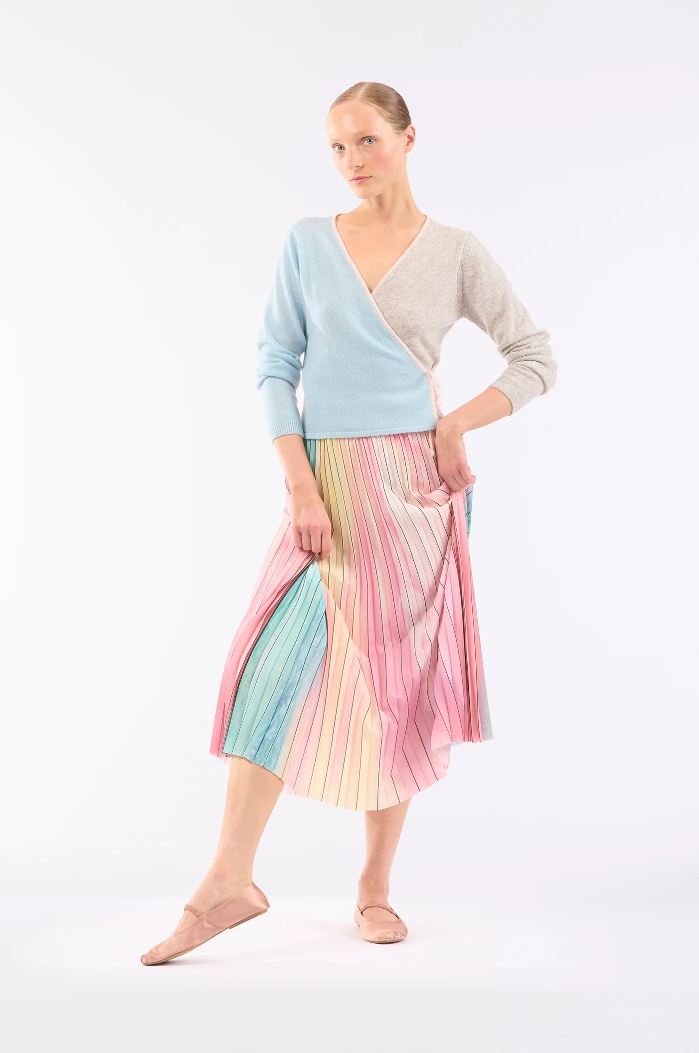 Le Superbe Scattered Clouds Pleated Skirt Sparkling Surf