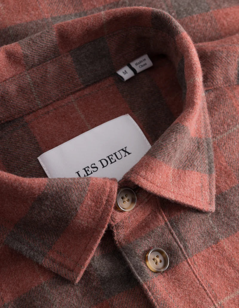 Les Deux Lennon Flannel Check Shirt Coffee Brown/Fired Brick