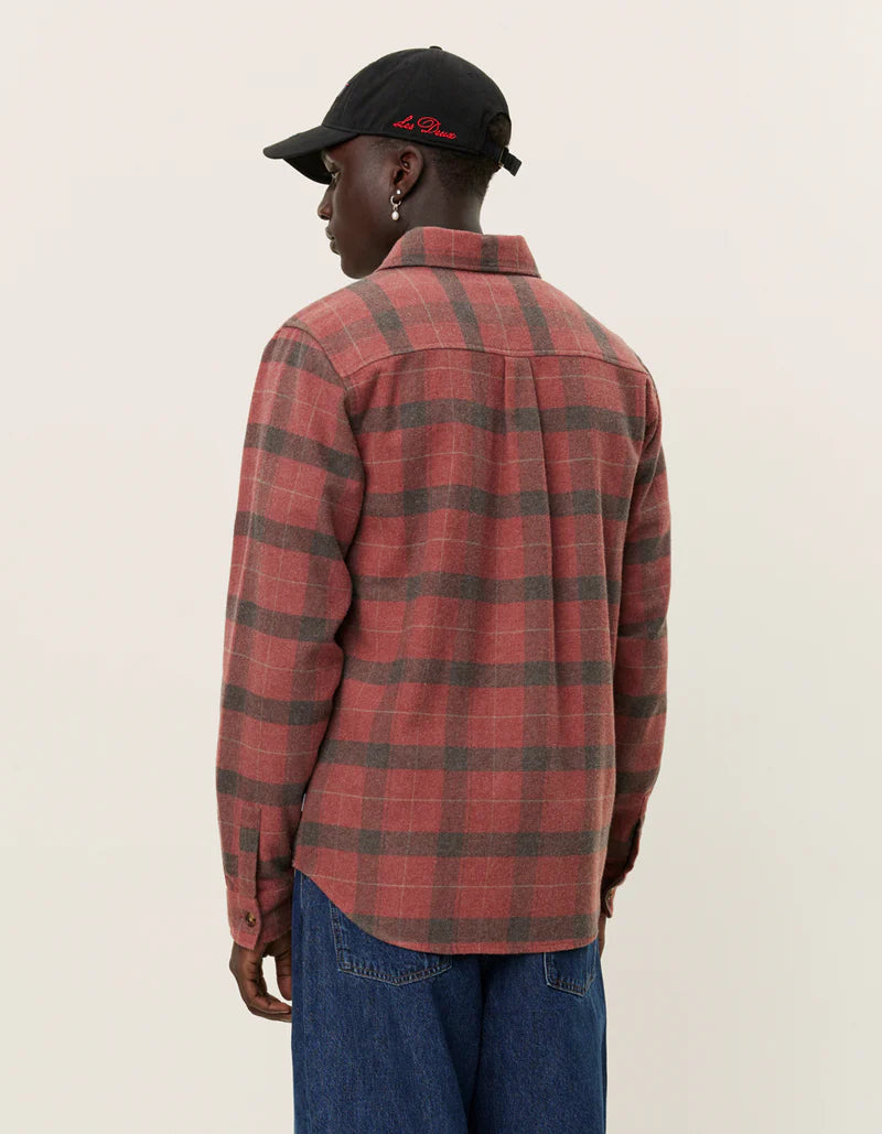 Les Deux Lennon Flannel Check Shirt Coffee Brown/Fired Brick