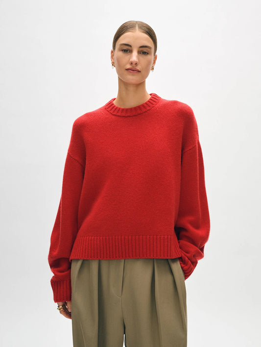 White + Warren Cashmere Blend Drop Shouder Crewneck Cottage Red