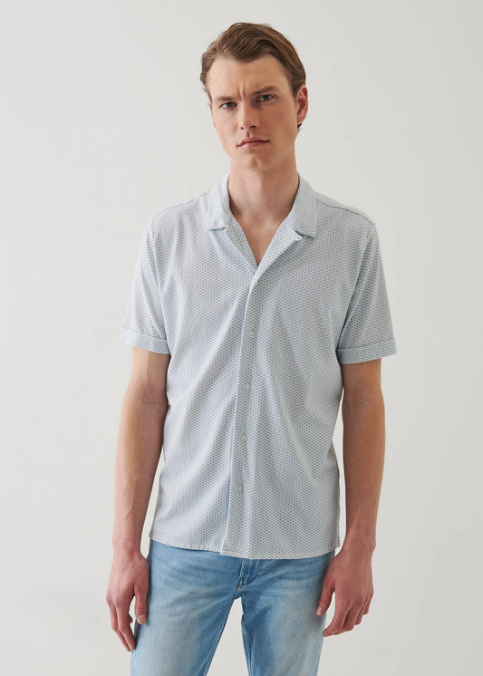 Patrick Assaraf SS Print Button Up Shirt Country Blue