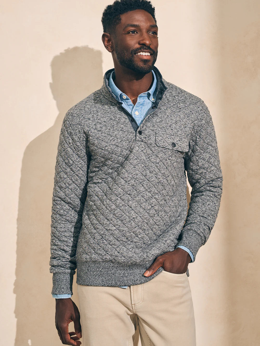 Faherty Epic Quilted Fleece PO Carbon Melange