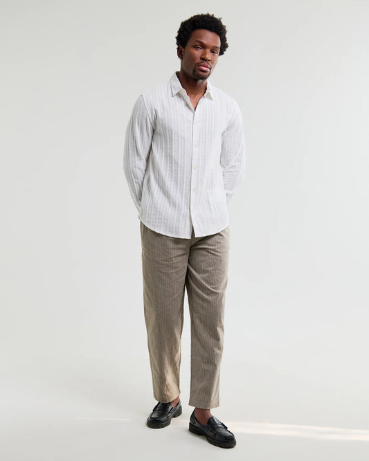 Wax London Dartford LS Shirt Dobby Stripe White
