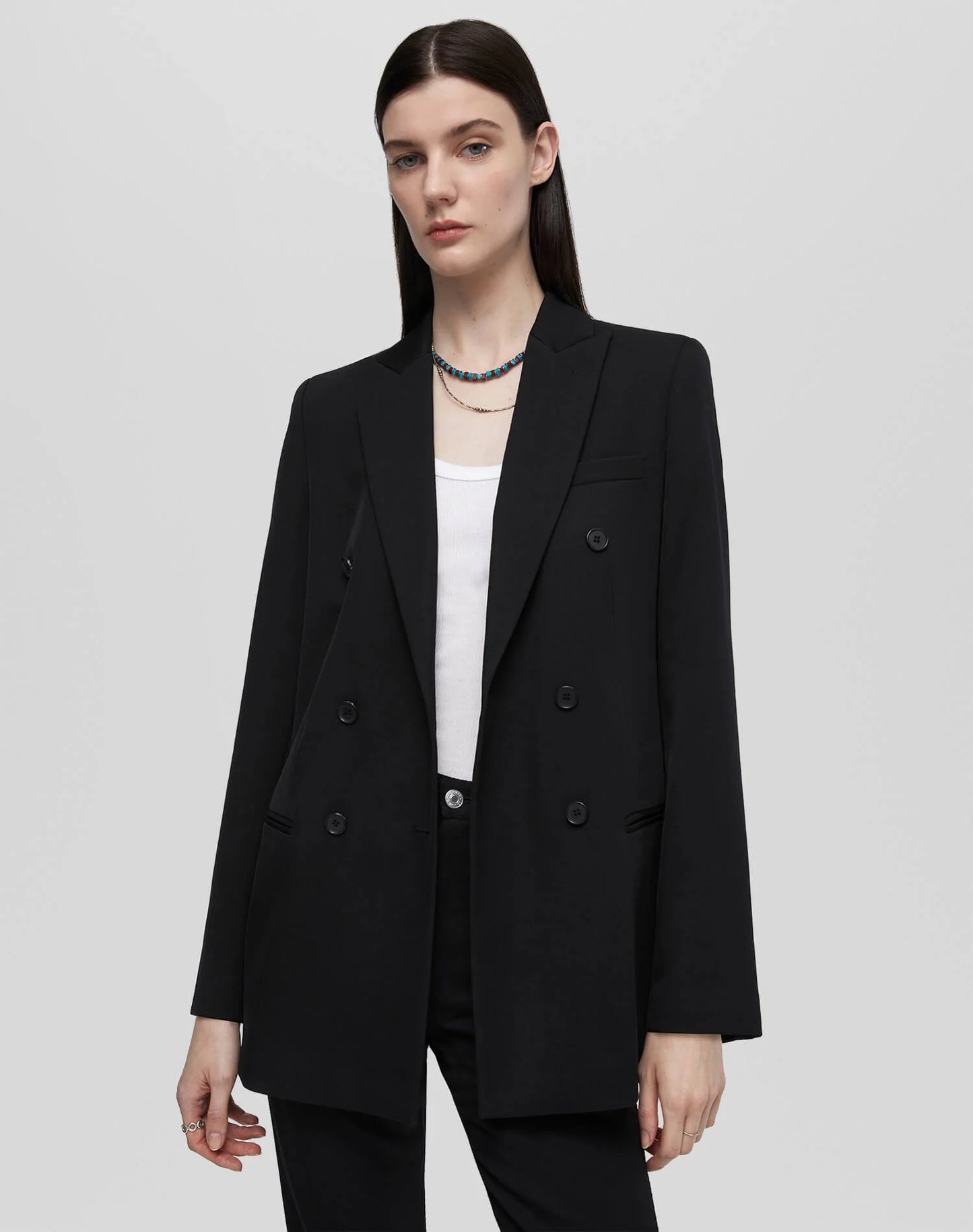 Re/Done Double Breasted Long Blazer Black