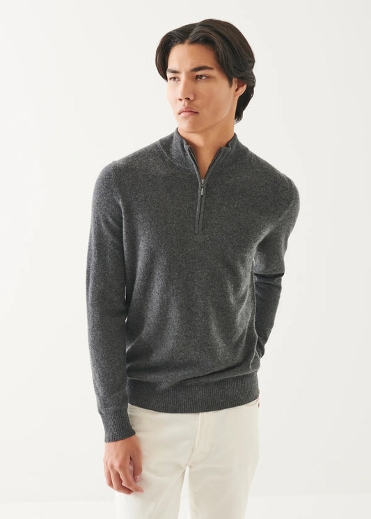 Patrick Assaraf Cashmere 1/4 Zip Mock Derby Grey