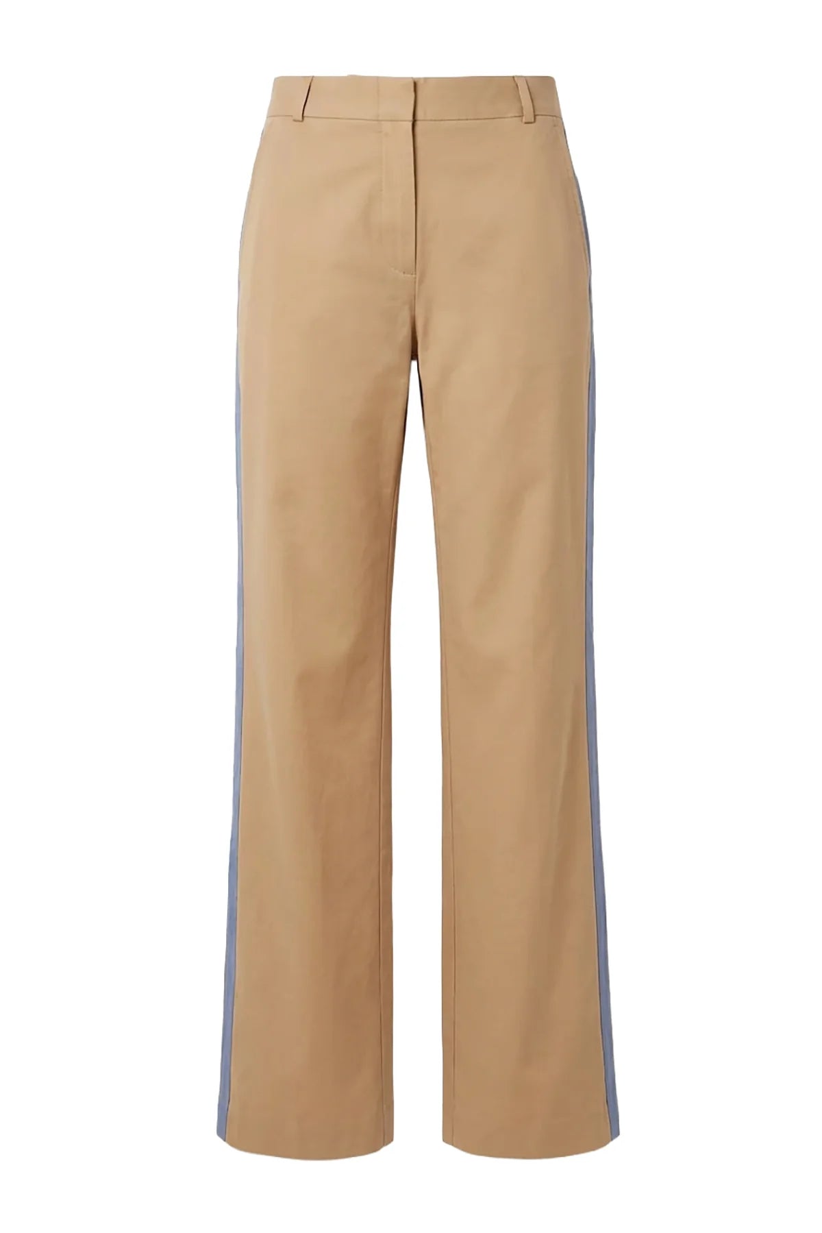 Le Superbe khaki wide-leg trousers with high waistband and tailored straight-leg silhouette displayed on white background.