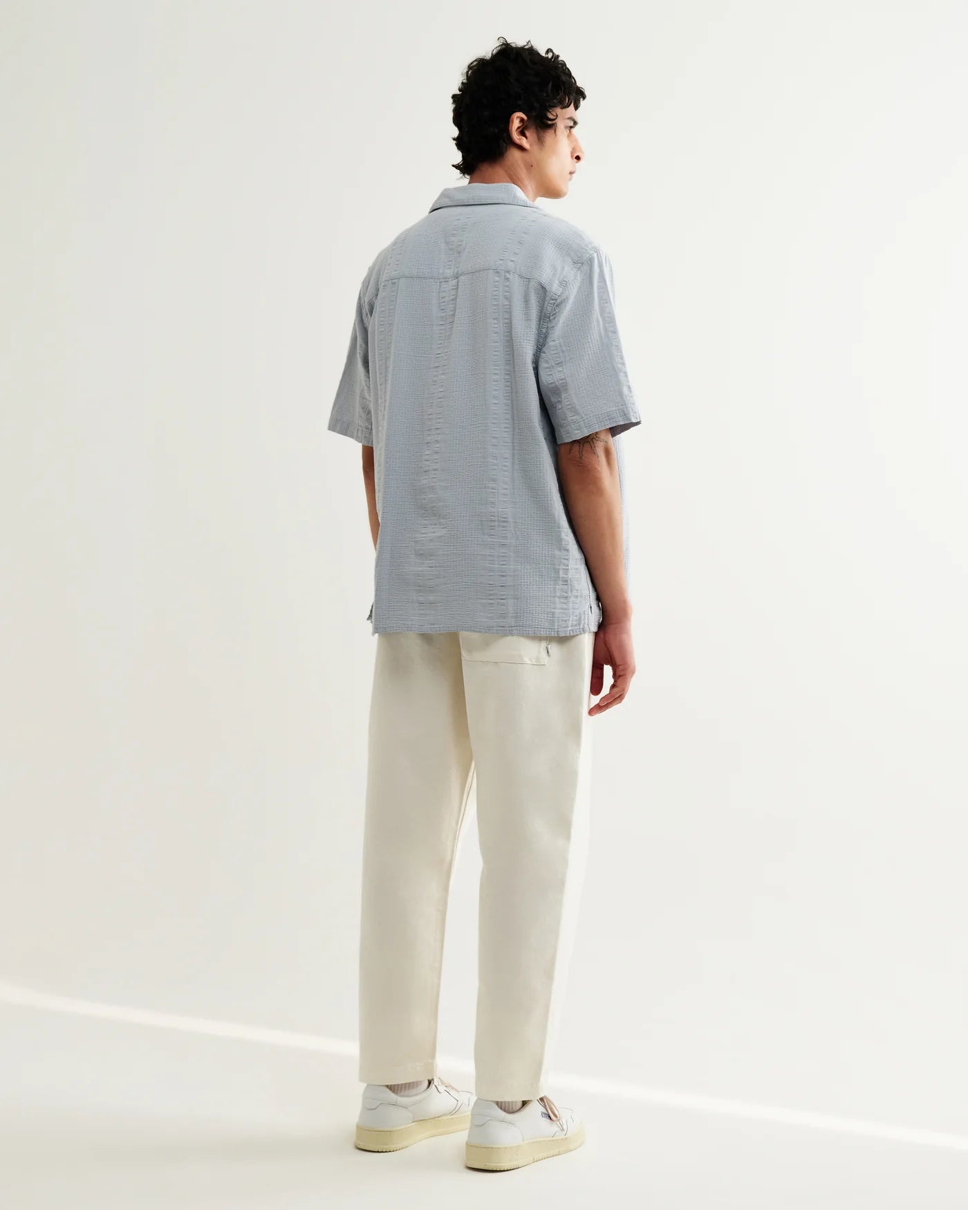 Wax London Didcot SS Shirt Dbl Weave Seersucker Blue