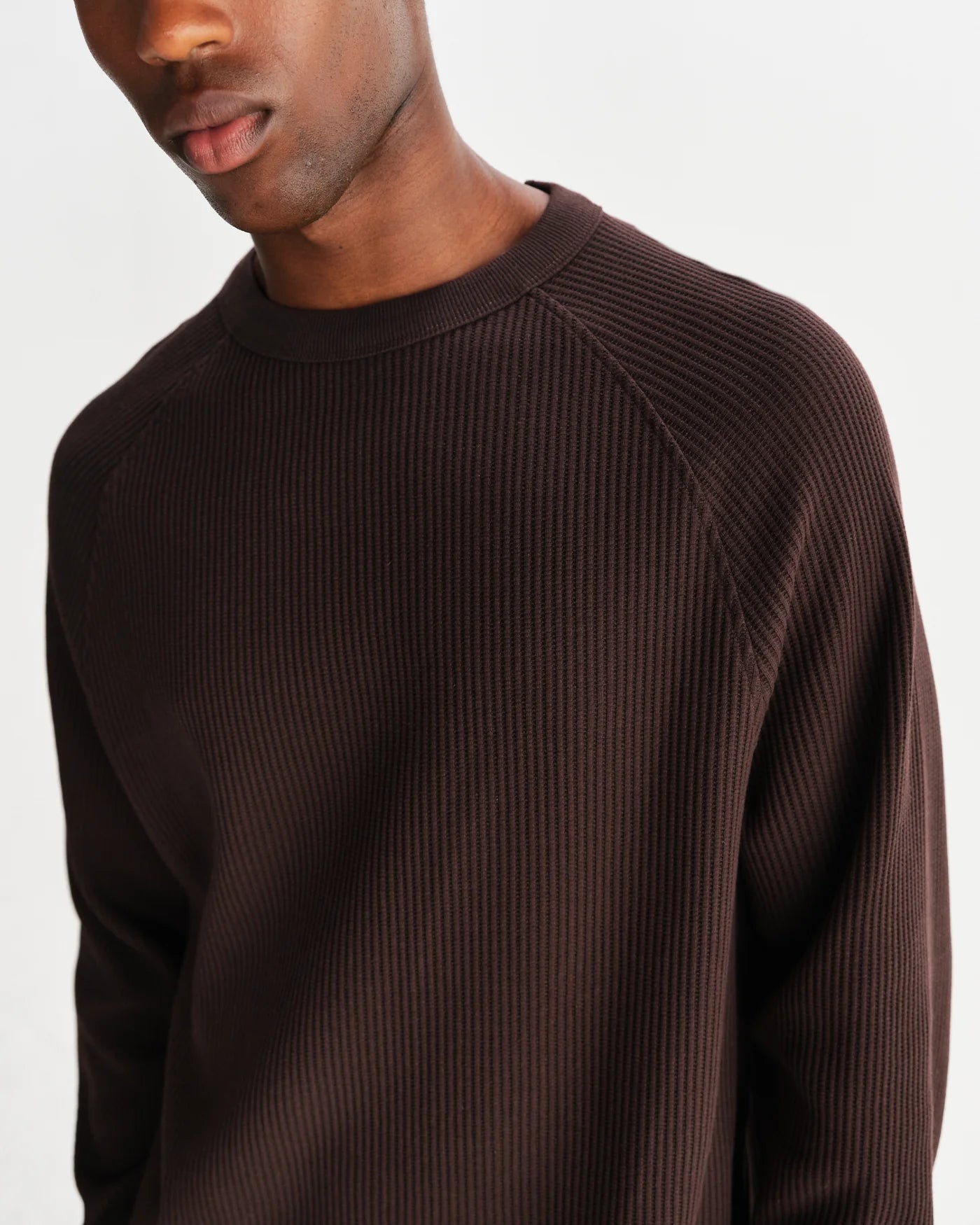 Wax London Riley Crew Waffle LS Dk Brown