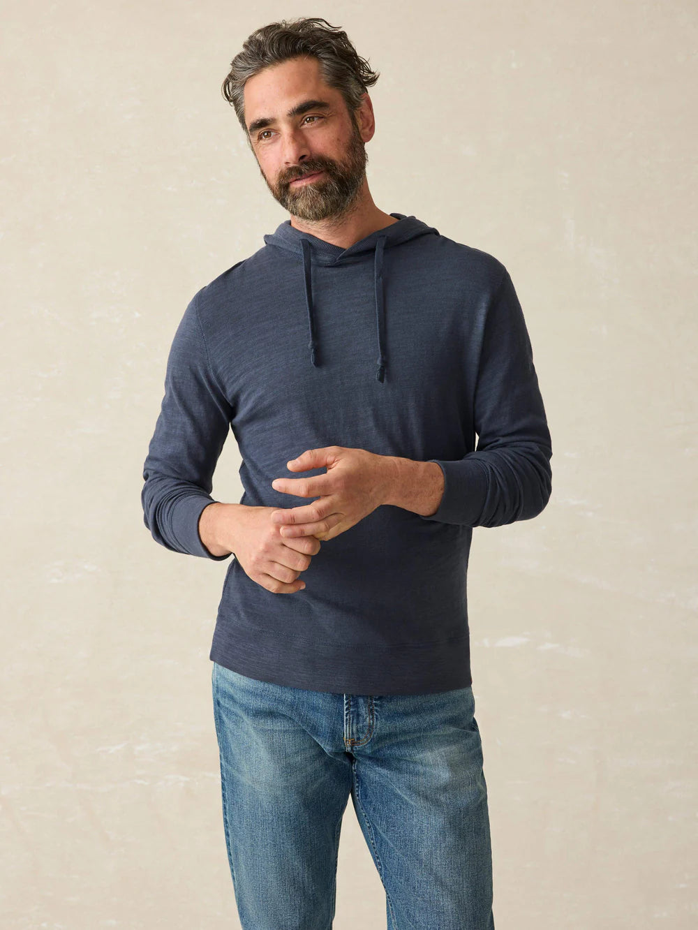 Faherty Sunwashed Slub Hoodie Navy Dume Stripe