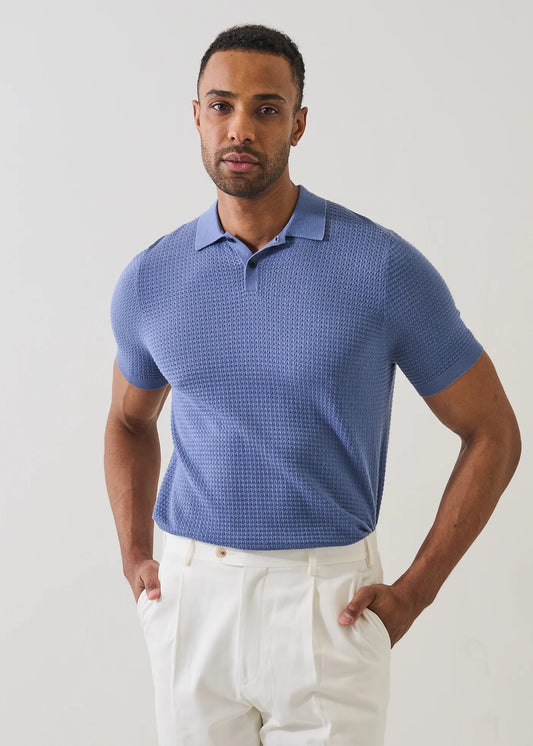 Patrick Assaraf  SS Cot/Cash Perf Stitch Polo Dusky Blue