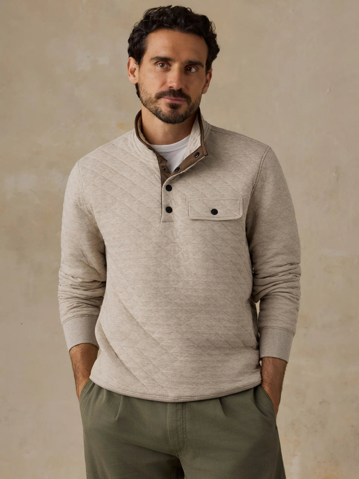 Faherty Epic Quilted Fleece PO Oatmeal Melange