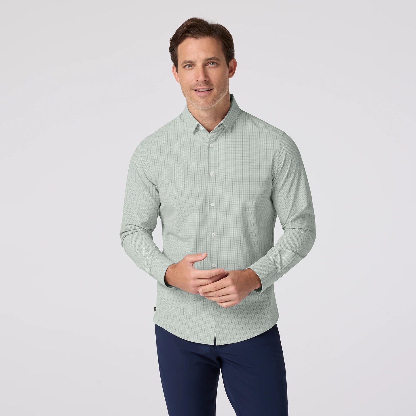 Mizzen + Main Leeward No Tuck LS Shirt Eucalyptus Mini Plaid
