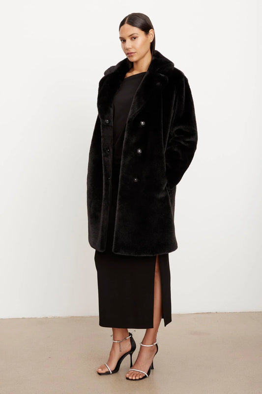 Velvet Faux Fur LS Coat Black