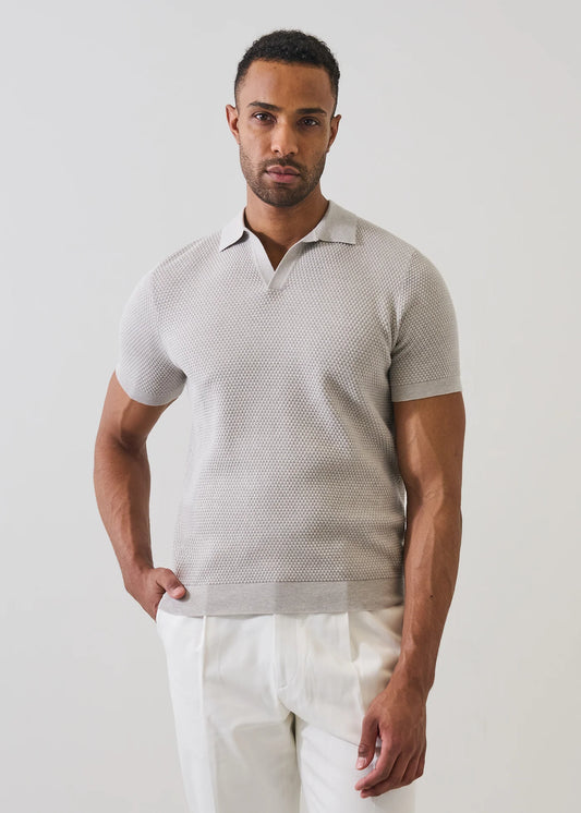 Patrick Assaraf SS Cot/Cash Bubble Stitch Johnny Cllr Polo Feather