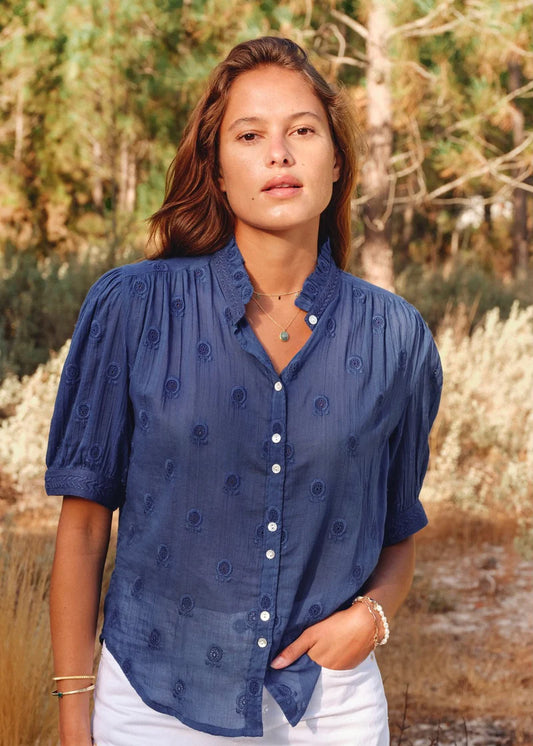MABE Frani Embroidered SS Top Cobalt