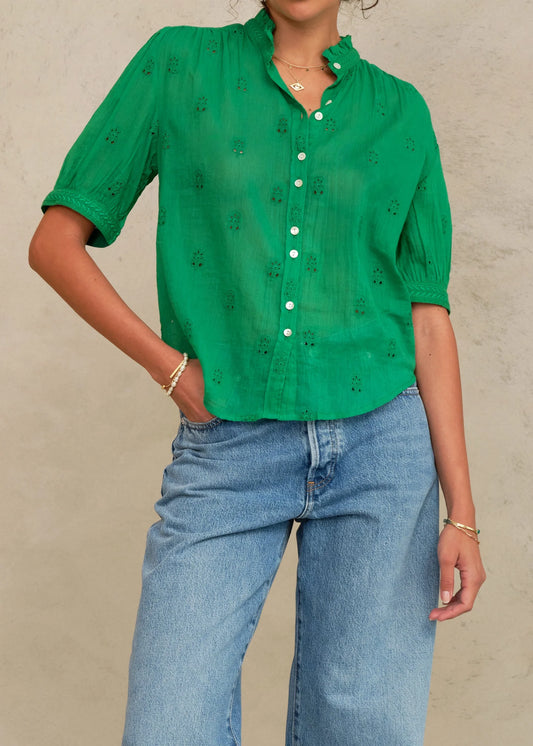 MABE Frani Embroidered SS Top Green