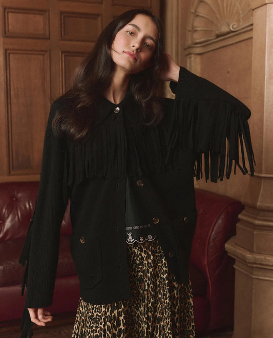 The GREAT The Western Fringe Sweater Jacket Black