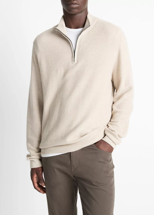 Vince Geo Jacquard LS 1/4 Zip British Khaki/Classic Cream
