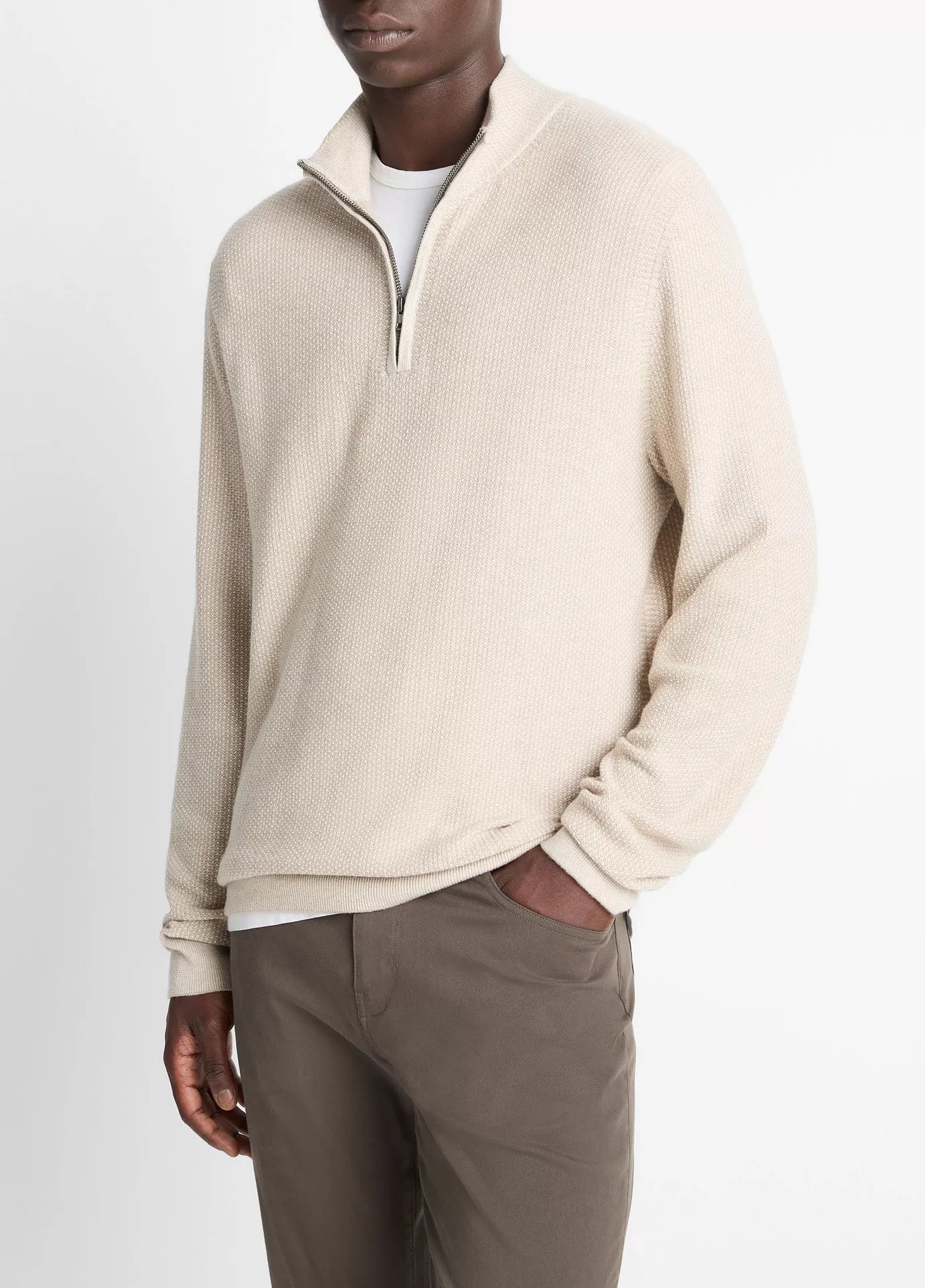 Vince Geo Jacquard LS 1/4 Zip British Khaki/Classic Cream