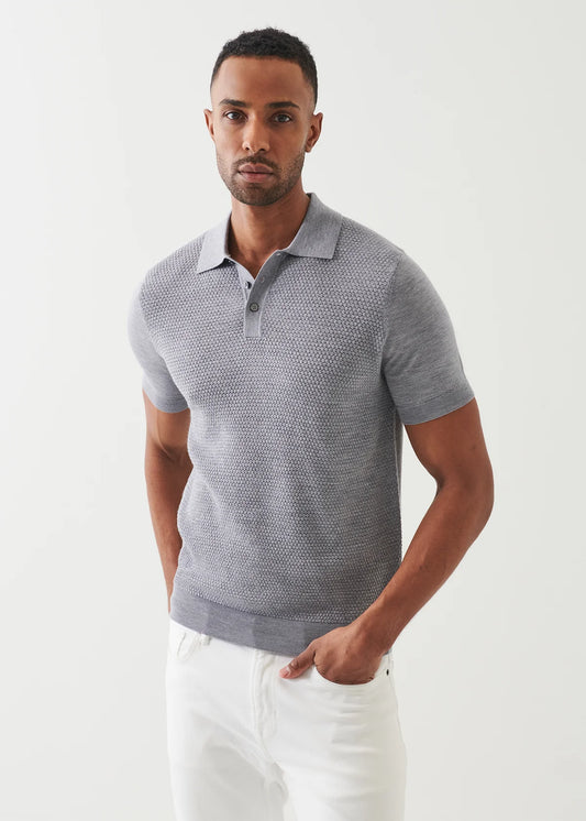 Patrick Assaraf Textured Bubble Stitch SS Btn Polo Ghost