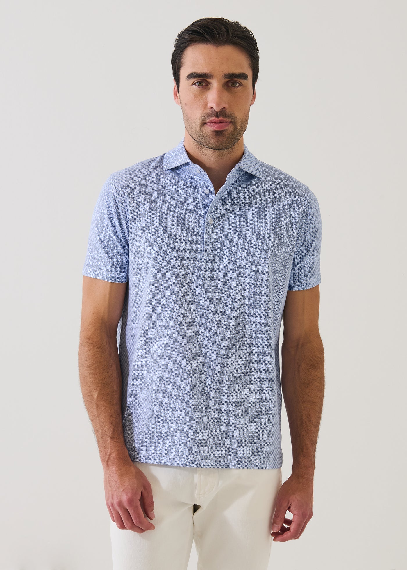 Patrick Assaraf short sleeve polo shirt with mini geometric print pattern and collar detail