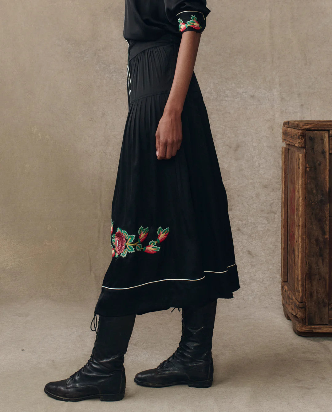 The GREAT The Heirloom Rose Highland Skirt Black