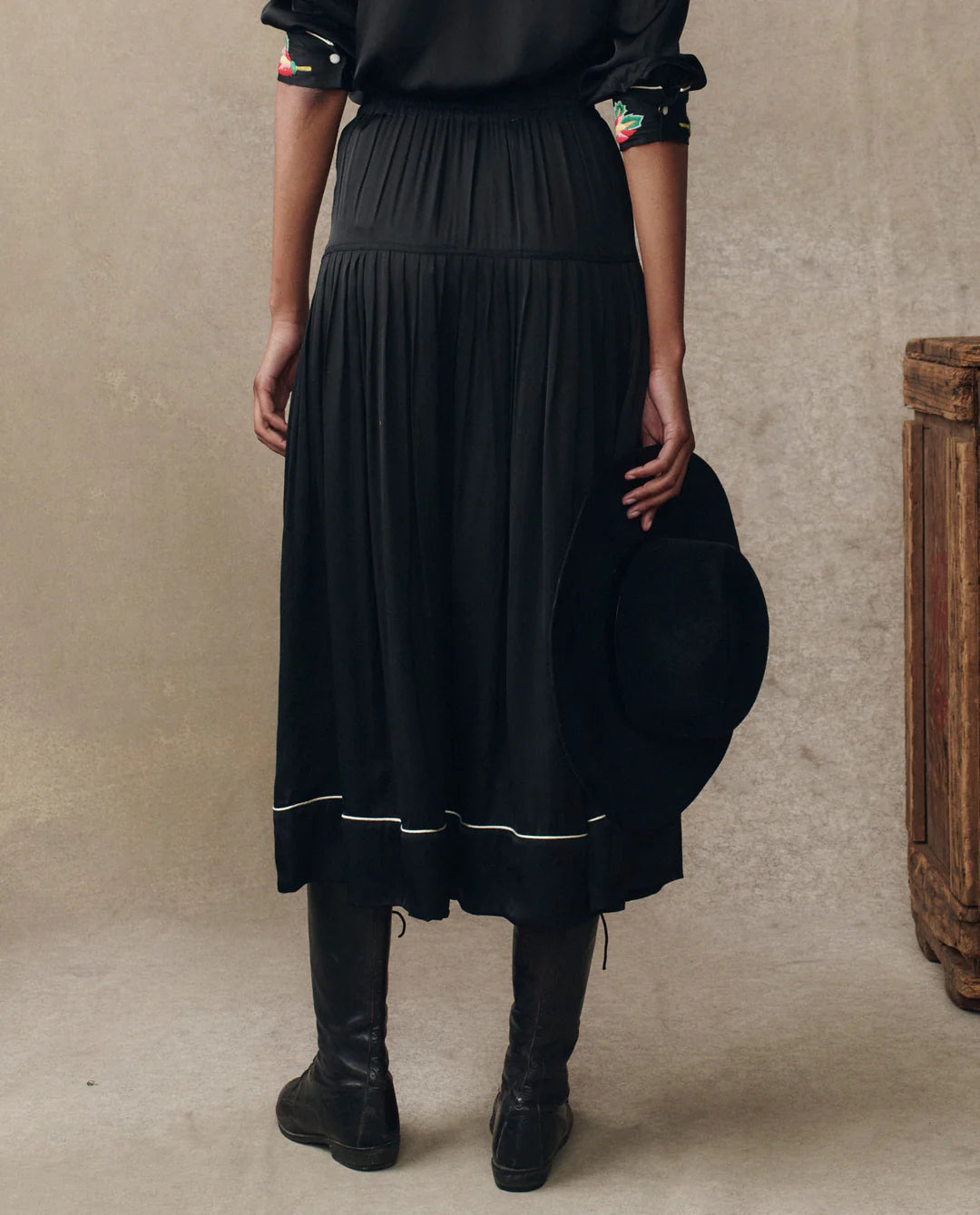 The GREAT The Heirloom Rose Highland Skirt Black