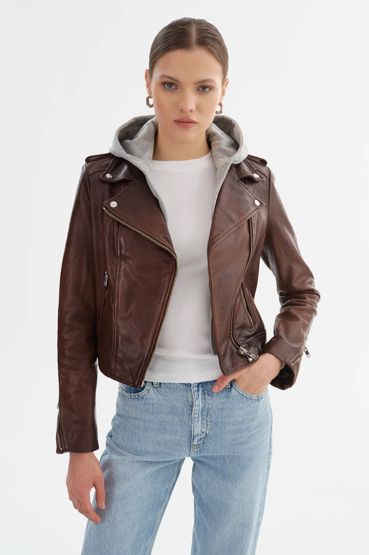 Lamarque Holy Leather Jkt Chocolate Brown/Heather Grey