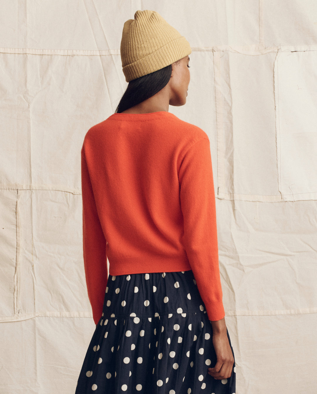 The GREAT The Cashmere Tiny V Neck Cardigan Hot Orange